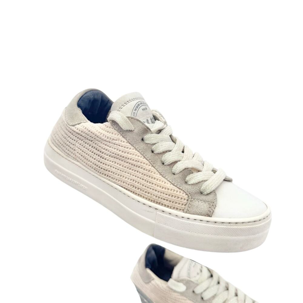 P448 Fugy Thea White & Cream Lace Up Suede Leather Sneakers Size 37/ US 7